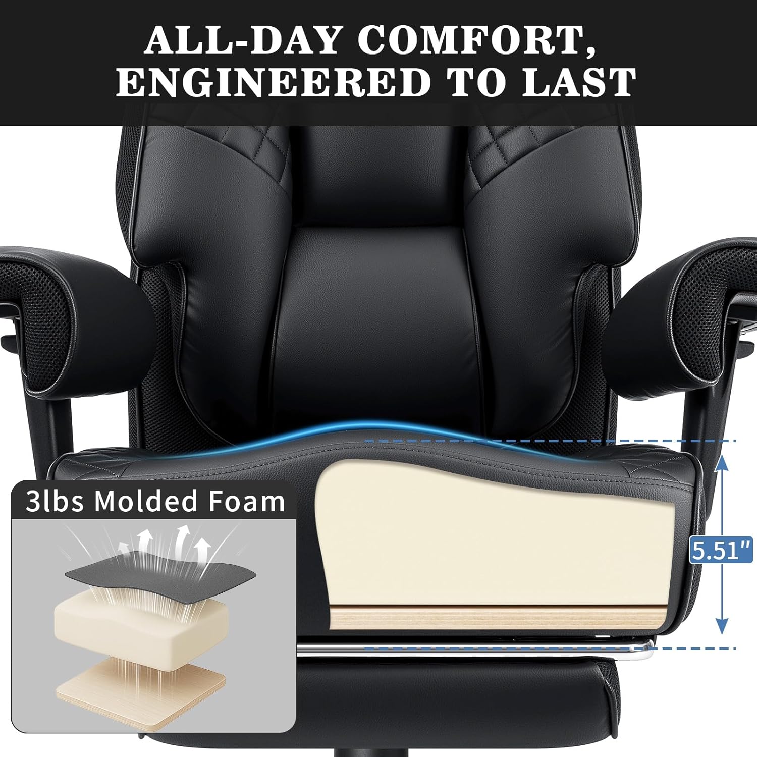 HOFFREE 500lbs Big and Tall Office Chair for Heavy People Executive Desk Chair with Adjustable Lumbar Support Comfy Wide Office Chair,Adjustable Padded Armrest,PU Leather,Black
