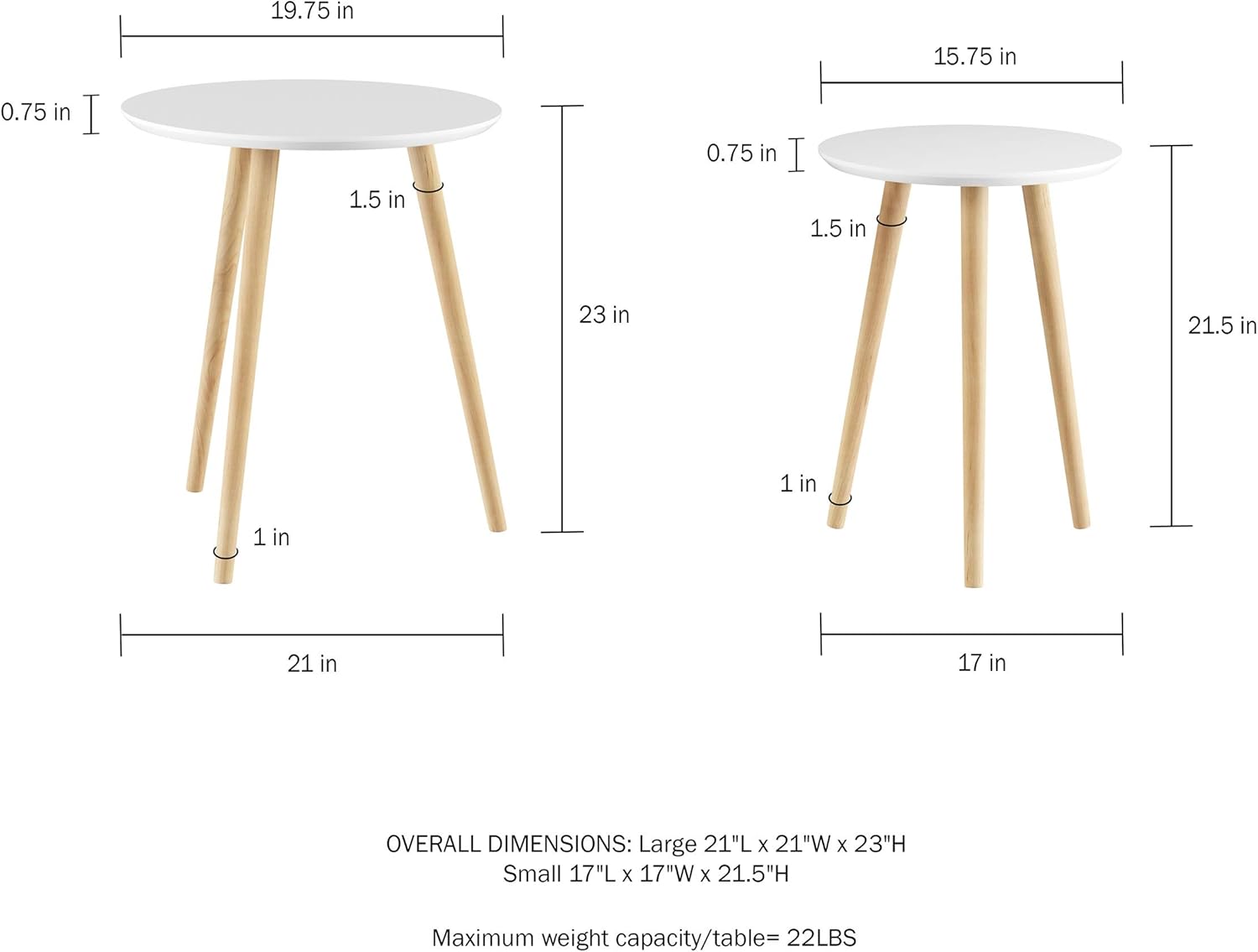 Nesting Side Tables - Set of 2 Round End Tables for Living Room, Bedroom, or Home Office - Accent Table Set - Mid-Century Modern Living Room Furniture by Lavish Home (White/Natural)
