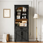 Rresyet 70.9" Tall Kitchen Pantry Storage Cabinet, Modern Kitchen Hutch Bar Cabinet with Lights, Freestanding Food Pantry with Adjustable Shelves and Drawer (Black)
