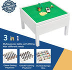 UTEX 3 in 1 Kids Activity Table with Storage, Kids Construction Play Table Compatible with Lego and Duplo Bricks, Chess Table for Building Block, Drawing, Crafts