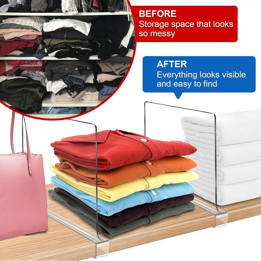 12 Inches [Extra Tall Version] Clear Shelf Dividers for Closet Organization and Storage, 6 Pack Purse Organizer for Closet Acrylic Adjustable Bookshelf for Organization, Perfect for Sweater, Clothes