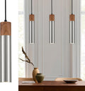 ELYONA Modern Pendant Light for Kitchen Island, Brown Wood Grain & Brushed Nickel Metal Bauhaus Long Tube Hanging Light Fixture for Dining Room, Bedroom, Adjustable Height, GU10 LED Bulb Included