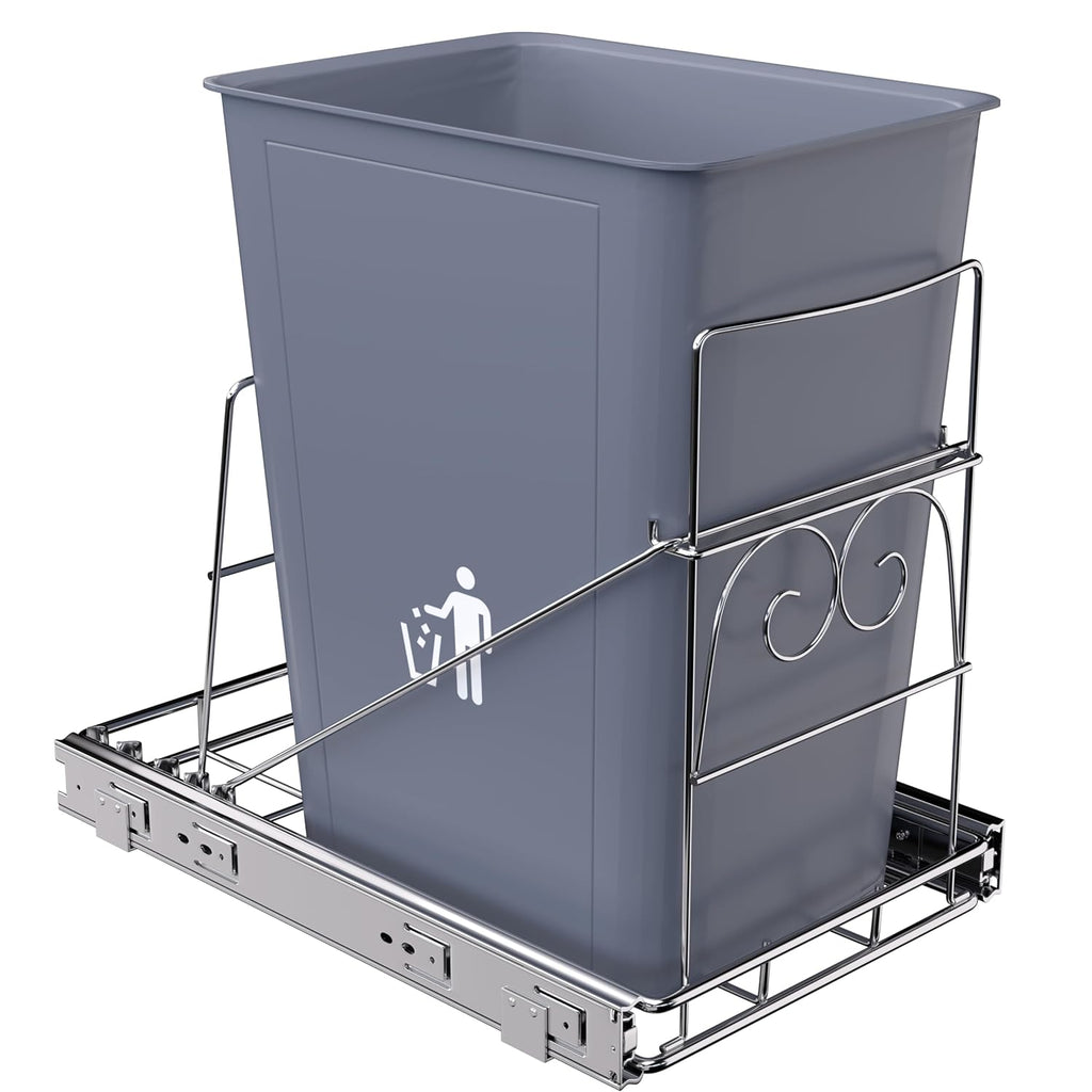 JOWBOOW Pull Out Trash Can Under Cabinet, Adjustable Cabinet Trash Can Pull Out Kit Under Sink Slide Out Shelf(Bin Not Included), Fits Min. 12" Opening Cabinet