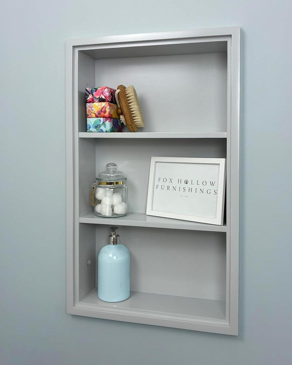 14x24 Sloane Recessed Wall Niche Medicine Cabinet Replacement, in The Wall Bathroom Cabinet Insert Shelf/Shelves, Made in North America, Real Wood, NO MDF, Light Gray Plain Back