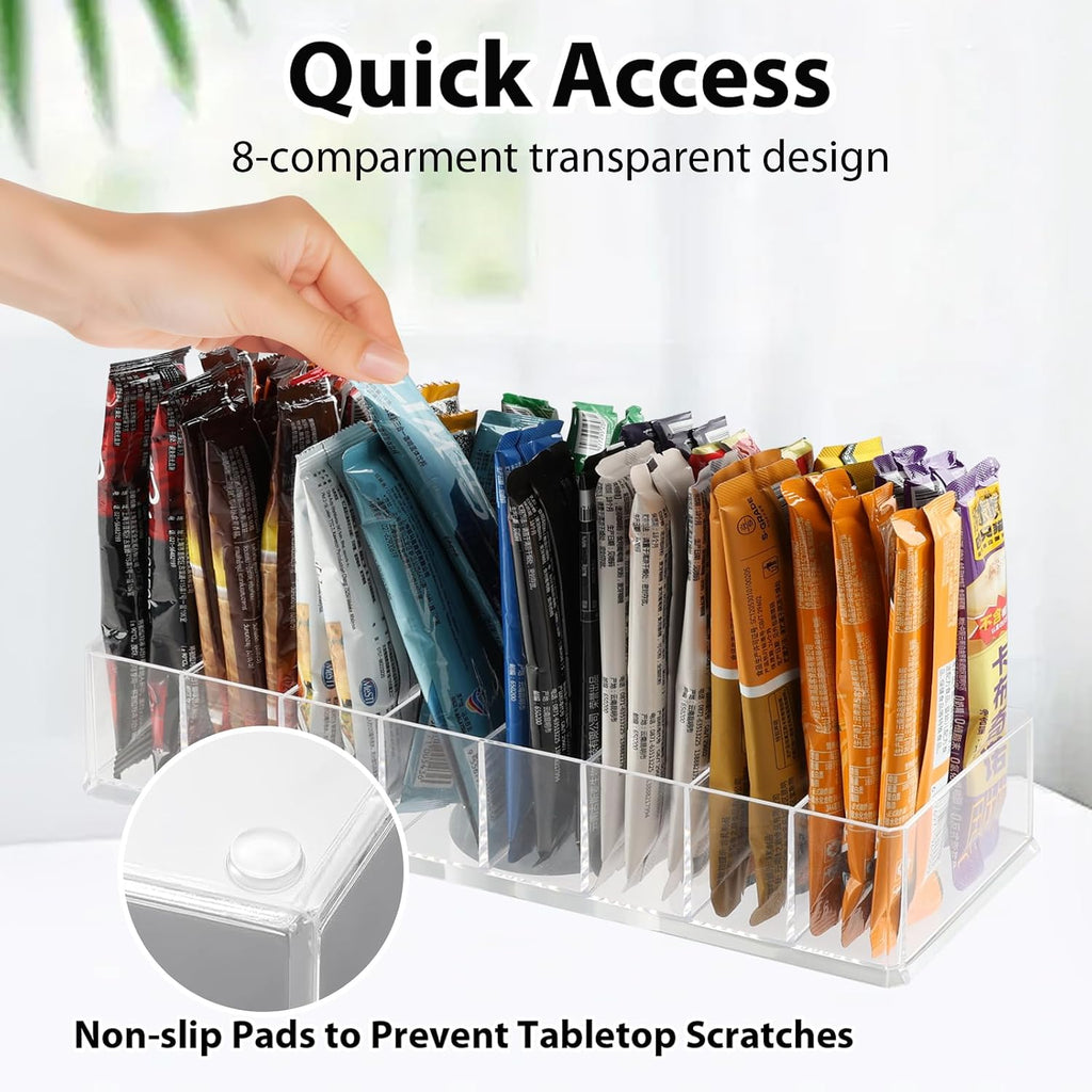 6-Pack Tea Bag Organizer Tea Organizer 8-Compartment Tea Bag Holder Clear | Tea Bag Holder; Kitchen Drawer Organizer; Clear Plastic; 8 Compartments; Non-Slip Pads; Fits Drawers, Cabinets & Countertops