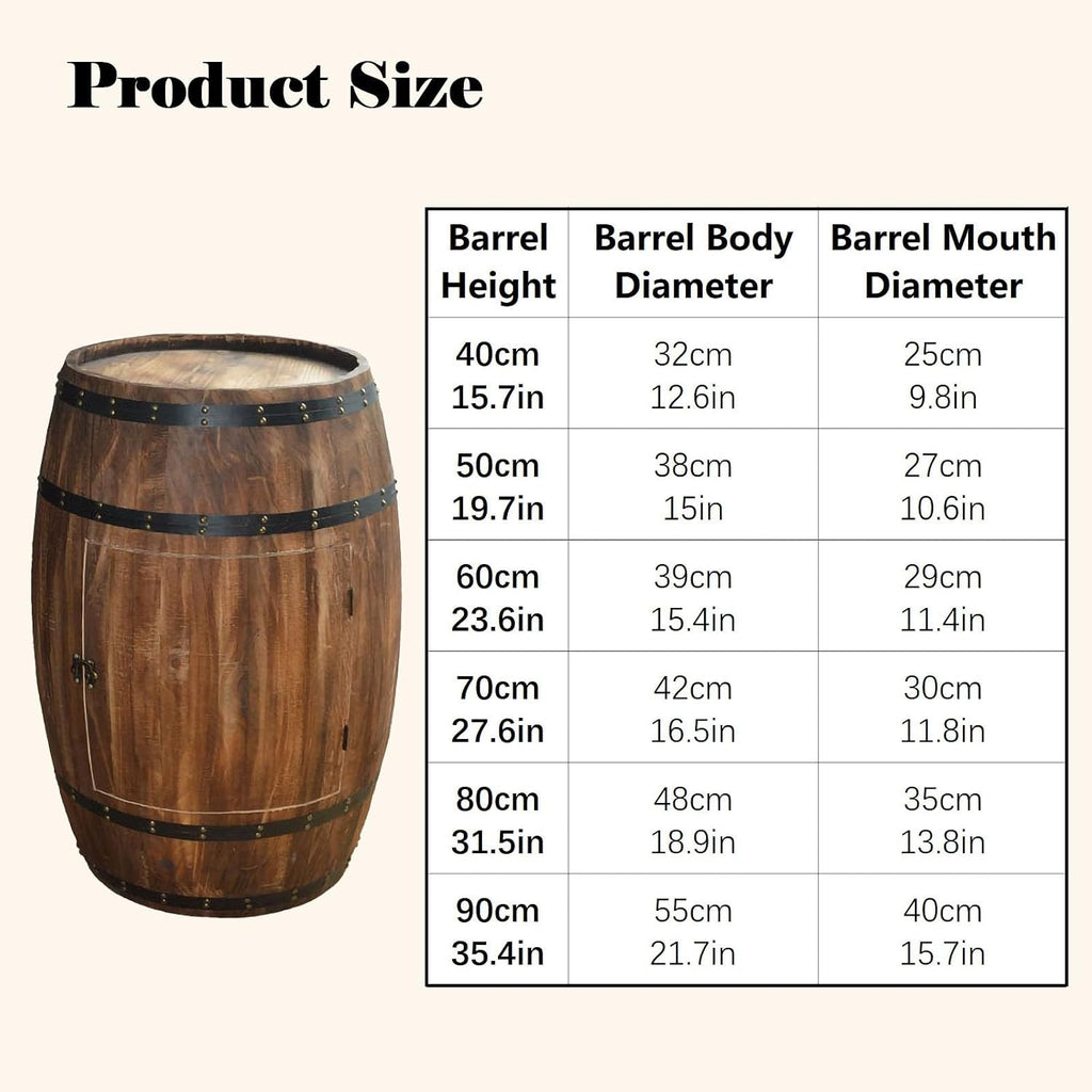 Rustic Wooden Wine Barrel Table - 2-Tier Display Cabinet with Door, Stylish Accent Piece for Home Bars, Breweries, Living Room & Garden Decor(40cm/15.7in)