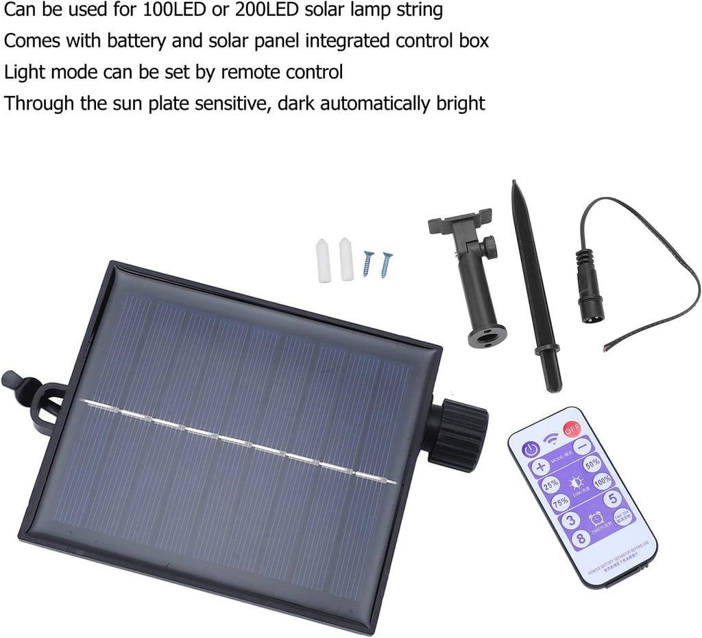 CHICIRIS Solar Battery Box for LED String Lights, Outdoor Lights Control Panel with DC Charging 8 Remote Modes Pack Powered Lithium Lamp with Remote (Output Boost 24V)
