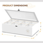Tea Bag Organizer with Drawer - Bamboo Tea Box Organizer, 8-Compartment Tea Storage Box with Acrylic Lid and Magnetic Closure, Tea Box for Kitchen Counter, Gifts for Mom, Wife, Tea Lovers (White)