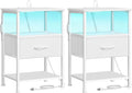 SONGMICS BELLAH Collection - Set of 2 Nightstands with Charging Station and App-Controlled Adjustable LED Lights, Bed Side Tables,1 Drawers, Cloud White and Snow White ULGS201W101S