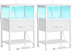 SONGMICS BELLAH Collection - Set of 2 Nightstands with Charging Station and App-Controlled Adjustable LED Lights, Bed Side Tables,1 Drawers, Cloud White and Snow White ULGS201W101S