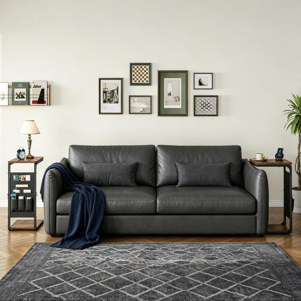 Wood Pedestal TV Trays for Eating on Couch Tables that Slide Under, Dinner Food Drink C Shaped End Sofa Side Table Stand, Small TV Tray Tables for Couches Over Recliner Chair Arm, Living Room ET-P-BR1