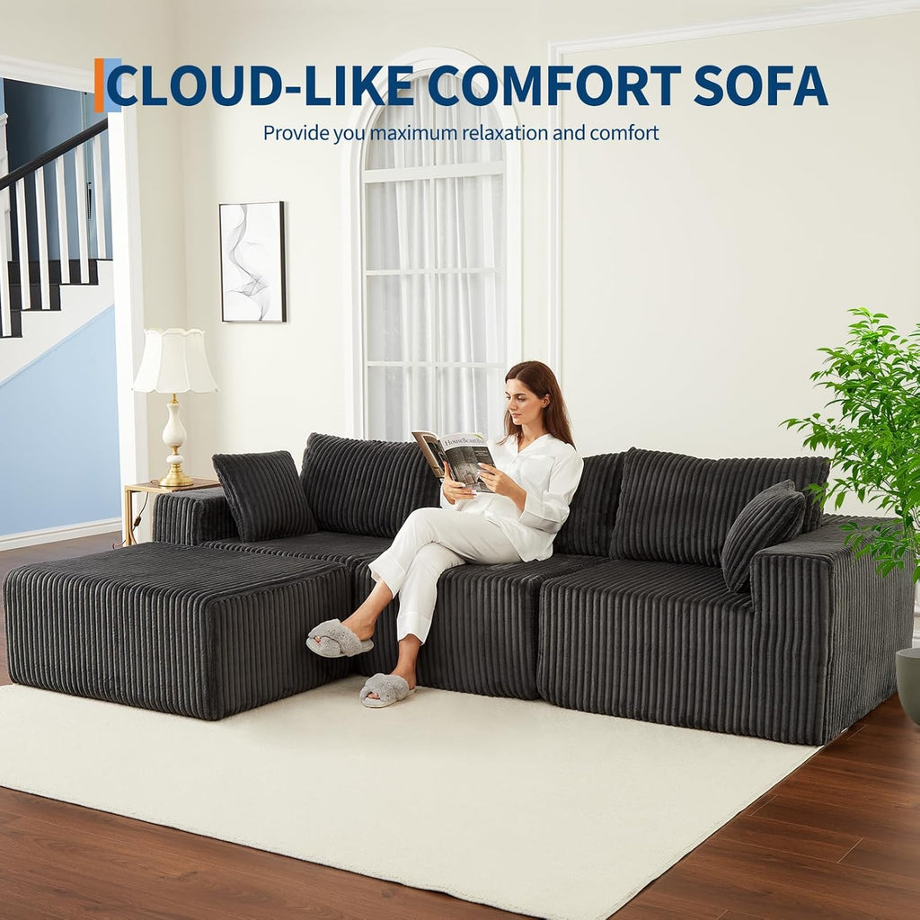 108" Modular Sectional Sofa Couches for Living Room Cloud Memory Boneless Couch No Assembly Required