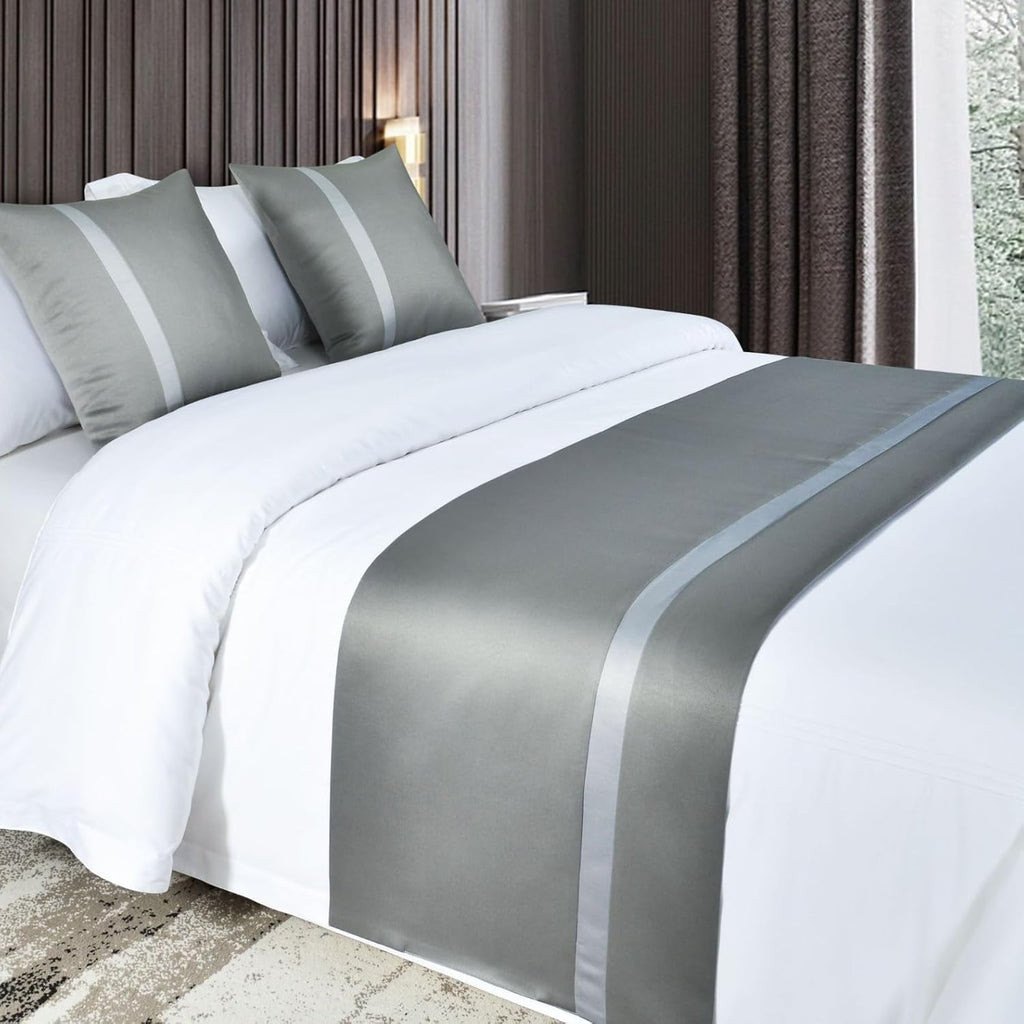 Luxury Silk-Touch Bed Runner & Scarf for Queen/King Bed, Waterproof Bed End Towel, 3 Sizes for Hotel/Wedding Decor(Dark Grey,50 * 210cm)