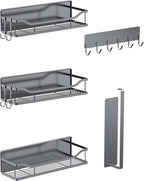Multifunctional Magnetic Shelf for Washing Machine, Refrigerator, Microwave, and Any Metal Surface, Powerful Magnetic Shelves Include Magnetic Paper Towel Holder, Unique Hollow Design (5 pcs - Grey)