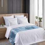 Navy Blue Palm Tree Bed Runner Scarf King Size, Coastal Tropical Trees Vintage Summer Luxury Bed Throw Runners & Scarves for Twin Full Queen King Foot of Beds, Hotel Decoration, 94"x20"