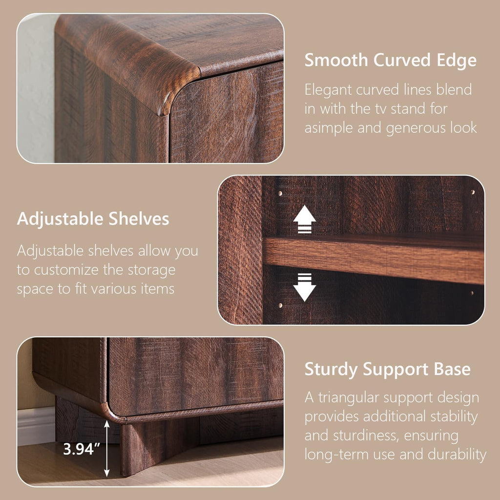 IFGET Modern Buffet Cabinet with Storage, 70" Large Sideboard Buffet Storage Cabinet with 4 Doors and Adjustable Shleves, Wooden Curved Coffee Bar for Dining Room, Kitchen, Living Room, Brown