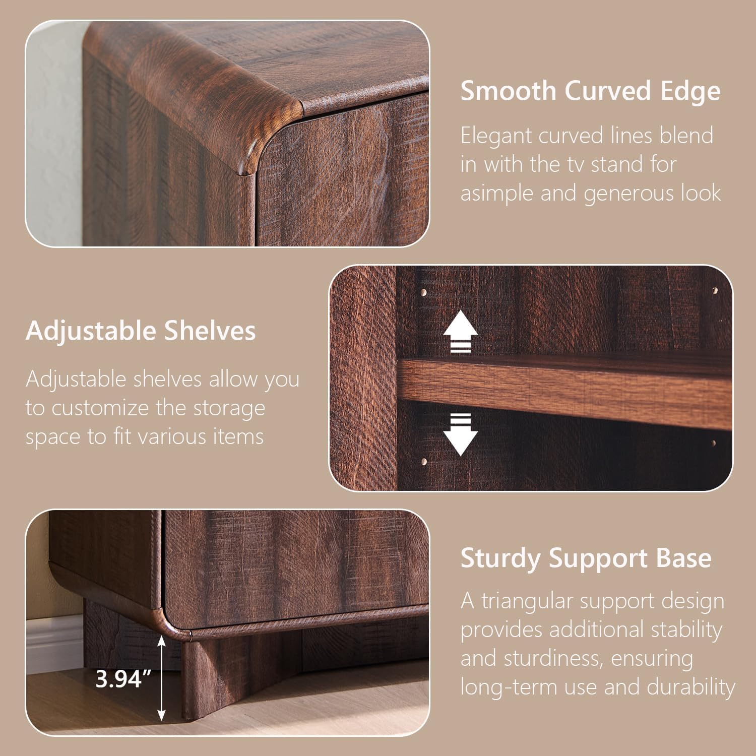 IFGET Modern Buffet Cabinet with Storage, 70" Large Sideboard Buffet Storage Cabinet with 4 Doors and Adjustable Shleves, Wooden Curved Coffee Bar for Dining Room, Kitchen, Living Room, Brown