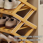 9 Tier Bamboo Shoe Rack, The 9-Tier No-Assembly Bamboo Rack, Foldable Accordion Corner Shoe Shelf, Narrow Standing Closet Shoe Organizer for Shoes, Books, Save Space, Easy to Use (Nature, 9 Tier)