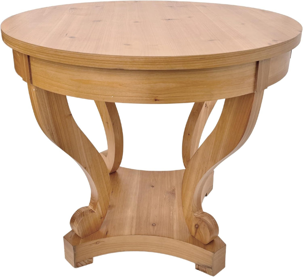 Curved Legs Farmhouse Style Round Dining Table with Storage Drawers - Natural Wood Finish, Multi-Functional End Table/Coffee Table for Small Spaces, Kitchen, Living Room, or Dinerette