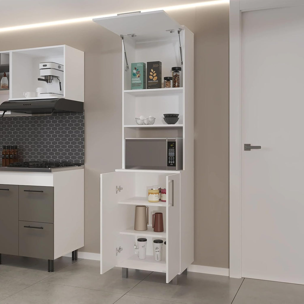 15.4" D*21.7" W*80.3" H Corner Freestanding Kitchen Pantry with 3 Shelves, Top Single Door & Lower Double Door, Rectangular Storage Cabinet, Modern, for Living Room, Dining Room, White