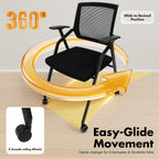Foldable Conference Room Chair Office Guest Chairs and Reception Chairs with Wheels,Mesh Back Guest Reception Chair Foldable Desk Chair for Home Office,Black (2 PCS with Tablet)