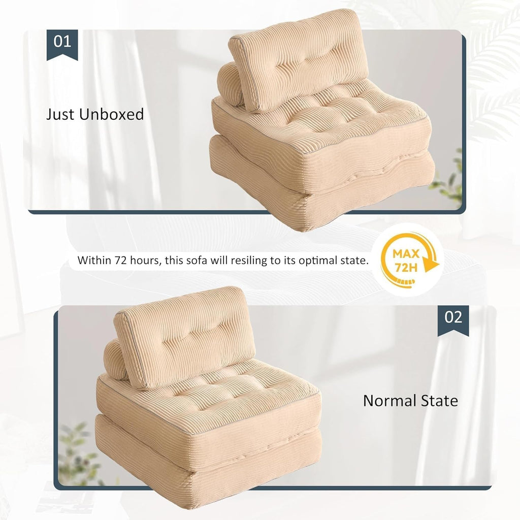 Convertible Folding Sofa Bed with backrest, Removable Washable Covering - Designed for Adults, Children, Leisure Areas, Ultra-Soft Filling Material, Corduroy(Camel)