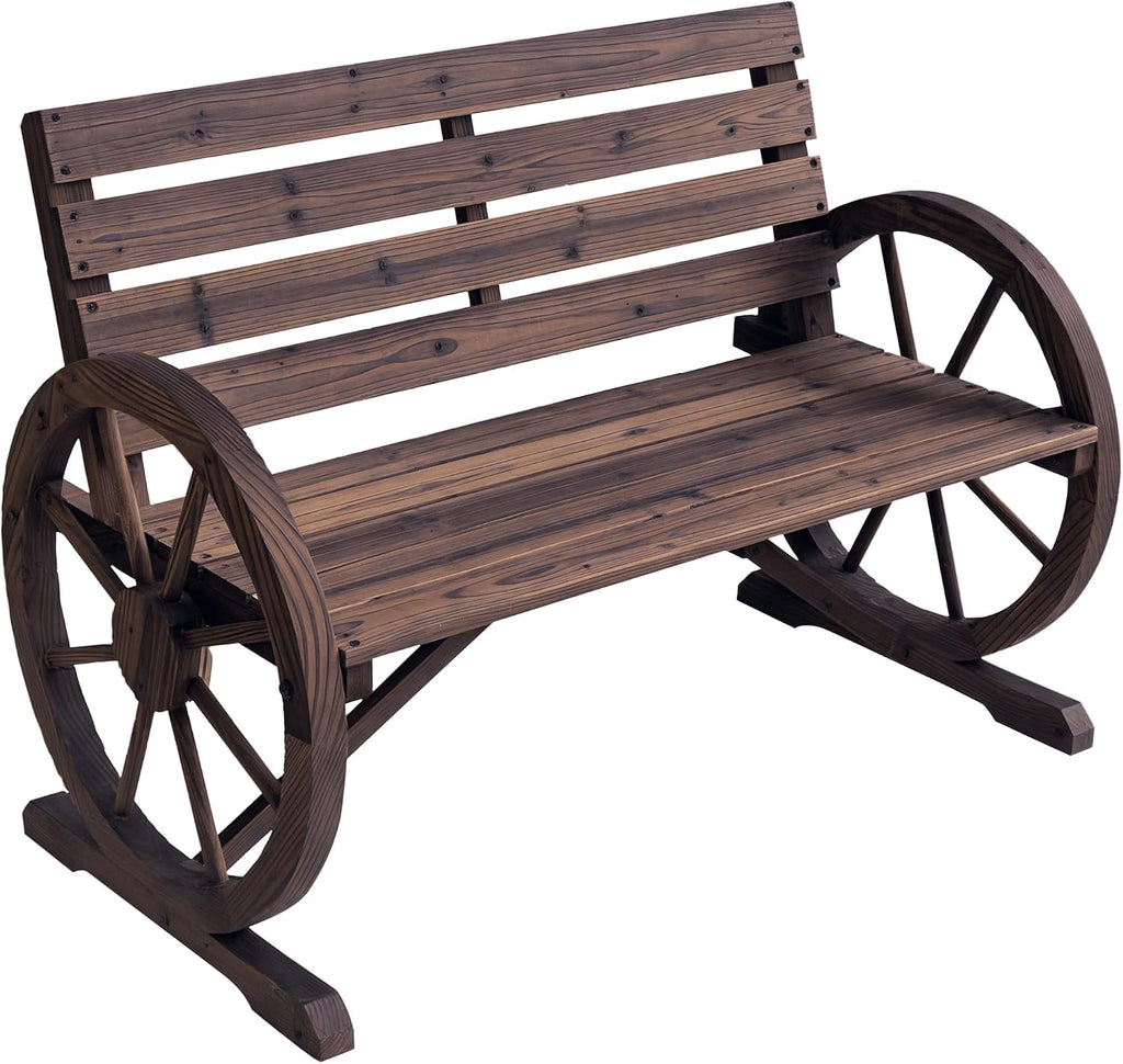 Outdoor Patio Bench for Garden with Carbonized Finish, Solid Fir Wood 550lb Capacity 2-Person