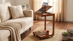 LEEMTORIG Small Rolling Side Table with Wheels, C-Shaped End Table with Storage, Adjustable Desktop Couch Table, Wooden Bedside Table Nightstand with Lockable Wheels for Living Room Bedroom BJ101-WL