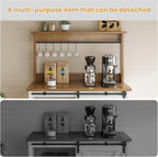 4ever2buy Farmhouse Coffee Bar with Hutch, White Coffee Bar Cabinet with Storage Sliding Barn Door, 31 Inch Buffet Cabinet with 6 Hooks, Coffee Bar Table with Adjustable Shelves for Living Dining Room