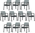 Tangkula Rolling Conference Room Chairs Set of 10, Stackable Office Guest Mesh Chairs with Armrests and Wheels, Ideal for Waiting Room Office, School, Lobby (Grey)