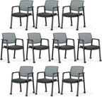 Tangkula Rolling Conference Room Chairs Set of 10, Stackable Office Guest Mesh Chairs with Armrests and Wheels, Ideal for Waiting Room Office, School, Lobby (Grey)
