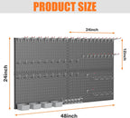 TORACK Garage Tools Organizer Boards Kit with Hooks, Modular Wall-Mounted Tool Storage Pegboard for Workbench(Black, 4 Panels with Hooks)