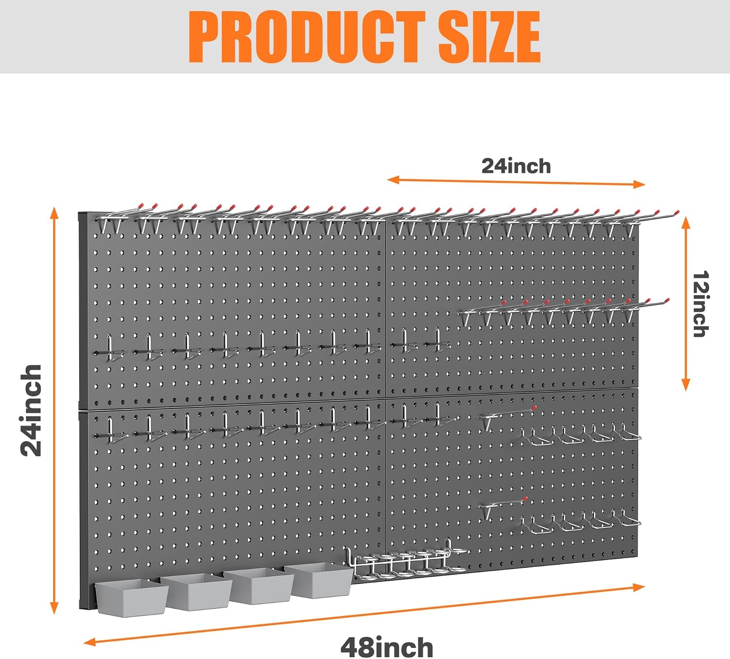TORACK Garage Tools Organizer Boards Kit with Hooks, Modular Wall-Mounted Tool Storage Pegboard for Workbench(Black, 4 Panels with Hooks)