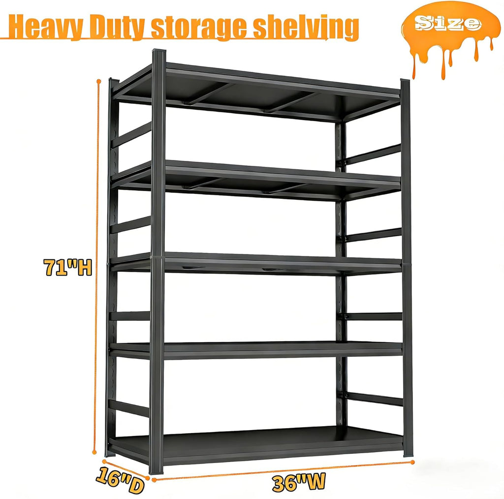 Garage Shelving Heavy Duty Metal Shelving 36" W x 16" D x 72" H 3000LBS Storage Shelves Adjustable Metal Shelves for Storage Industrial Garage Shelf for Warehouse Basement 5-Tier Black