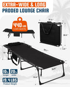 KingCamp Oversized Tanning Chair Padded Lounge Chair, Black | Extra-Wide Padded, Folding Chase Lounge, Portable Adjustable 5-Position, 440lbs Heavy Duty