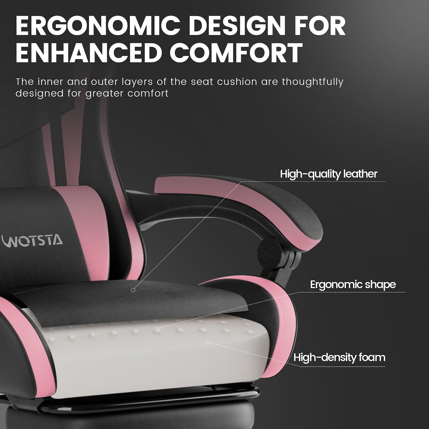 Gaming Chair with Footrest, Ergonomic Gaming Chair, Computer Chair with Lumbar Support, Headrest, Height Adjustable PC Chairs with 360° Swivel Seat for Office or Gaming Blackpink