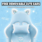 Ergonomic Kawaii Desk Chair with Cat Paw Lumbar Cushion and Cat Ears, Cute Pink Computer Chair with Footrest, PC Video Anime Gaming Chairs Recliner for Kids, Girls, Teens (Blue, Cat Chair)
