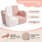 Toddler Couch 2-in-1 Fold Out Kids Sofa, Soft Comfy Lounger with Washable Cover Pocket, Kids Couch for Reading, Perfect for Bedroom, Playroom, Living Room, Gift for Girls Boys Age 1-3, Pink