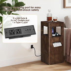 Multi Use Side End Table with Charging Station for Living Room, Solid Wood Small Table with a Hidden Tissue Box for Small Space, Modern Minimalist Nightstand for Bedroom (Walnut)