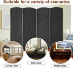 FDW Room Divider 4 Panel Screen 5.6 Ft Tall Partition Privacy Screens Folding Room Separation Free Standing Waterproof Wood Frame Wall Divider, Coal Black