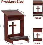 Foldable Prayer Kneeler, Wooden Prayer Bench with Storage Shelf, Cushion Pad, Rounded Corner Bookend and Customizable Cross Decoration, Reinforced Steel Tube Base Design (Mahogany)