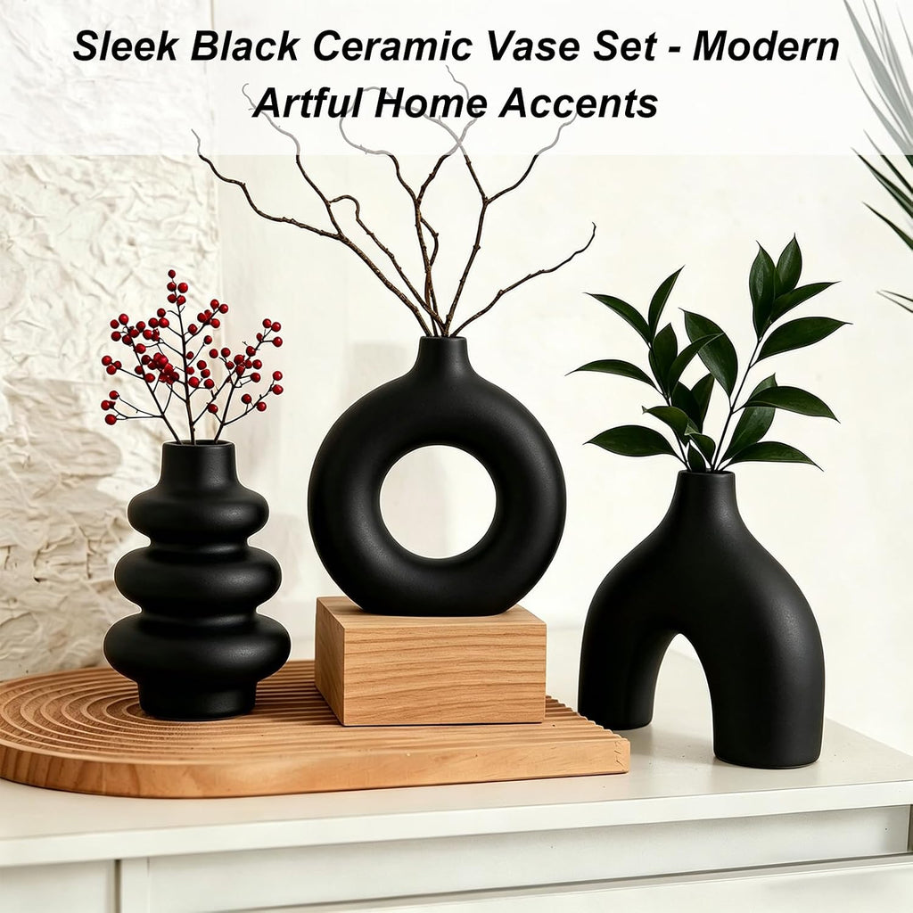 Upgraded Ceramic Vases Set for Home Decor, 3 Piece Modern Neutral Room Decor Desk Vase Bedroom Decor Flower Vase for Table Shelf Office Kitchen, Happy Birthday Gifts for Women Mom Men (Mix-3Pcs)