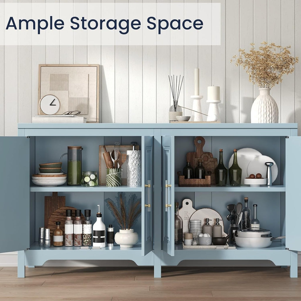 Jocoevol Sideboard Buffet Cabinet with Storage, 55" Kitchen Buffet Cabinet, Modern Farmhouse Coffee Bar Cabinet, Sideboard Cabinet with Shelves & Doors for Kitchen Living Room, Slate Blue