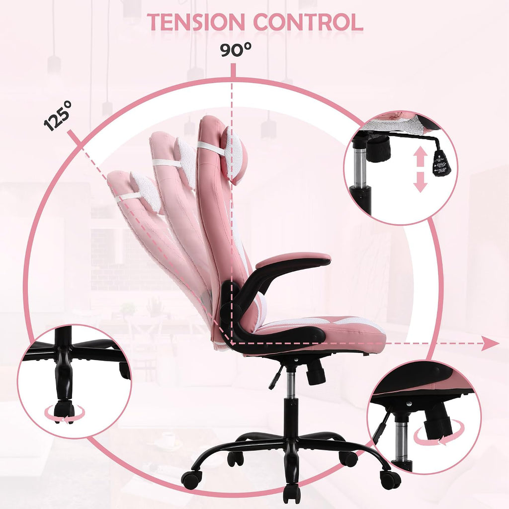 Gaming Chair with Headrest & Lumbar Support - Big & Tall, Height Adjustable, Ergonomic PC Gaming Chair in PU Leather