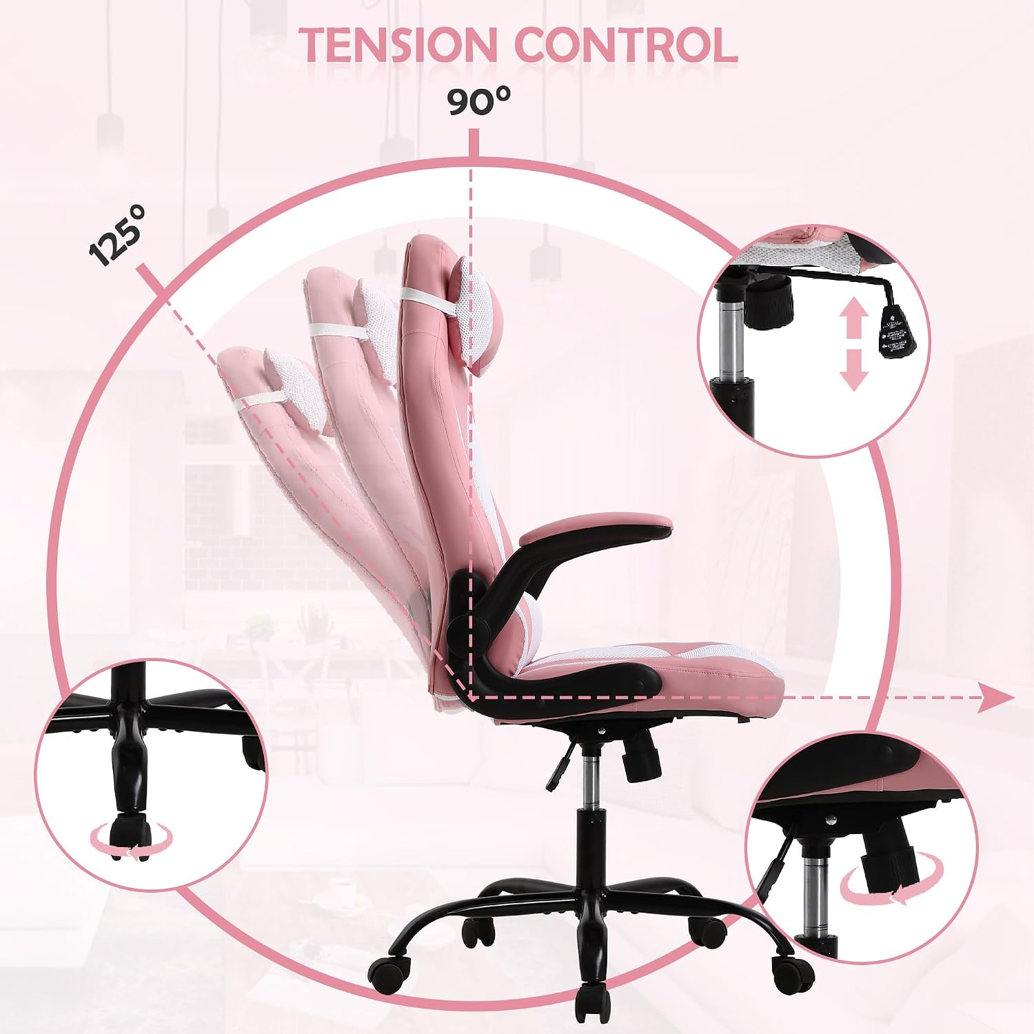 Gaming Chair with Headrest & Lumbar Support - Big & Tall, Height Adjustable, Ergonomic PC Gaming Chair in PU Leather