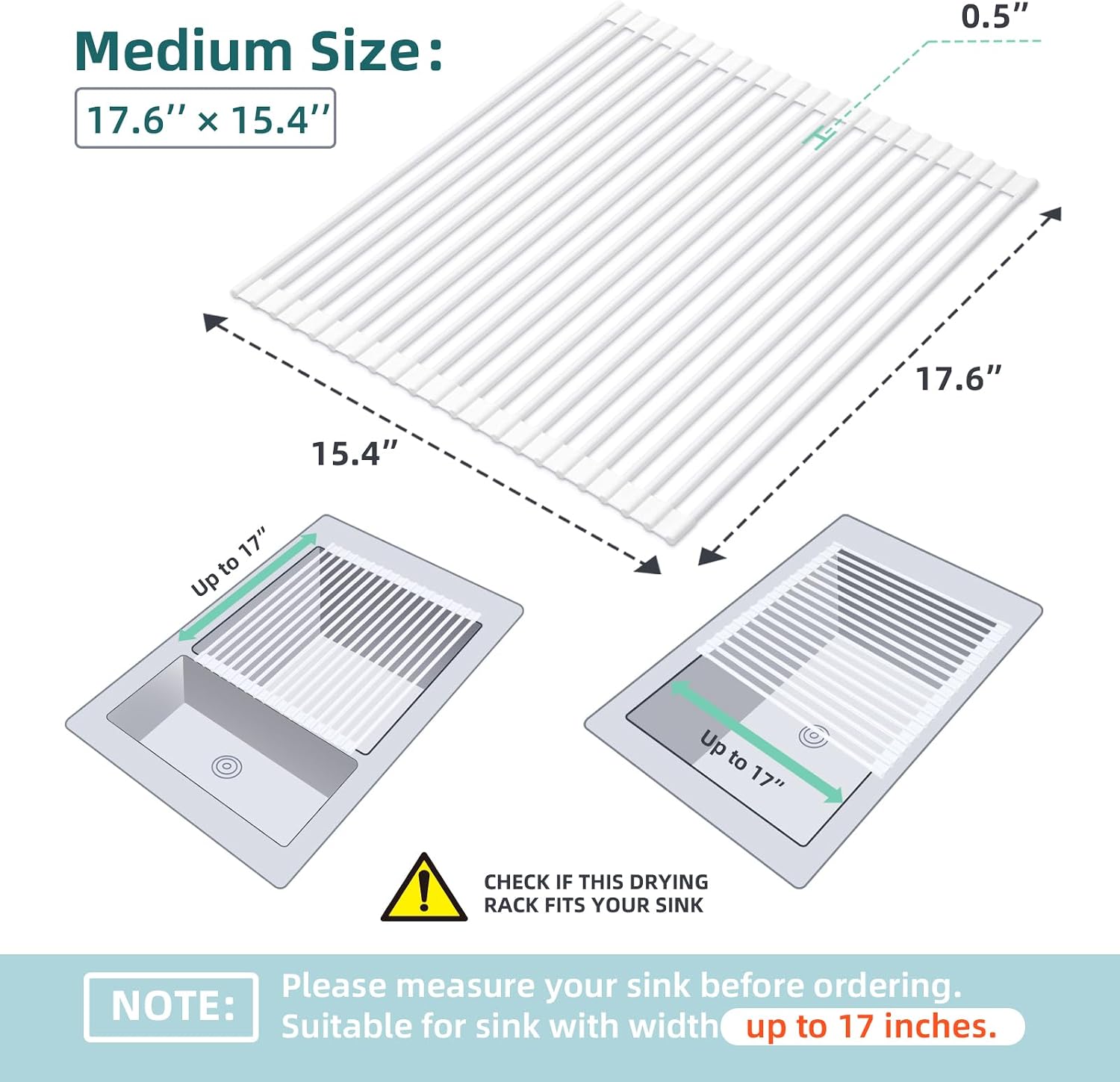 Ohuhu Over Sink Dish Drying Rack, 17.6" W x 15.4" L Roll Up Dish Racks Kitchen Sink Organizer Silicone Wrapped Large in Sink Dish Drying Rack Foldable Rolling Drain Mats Anti-Slip