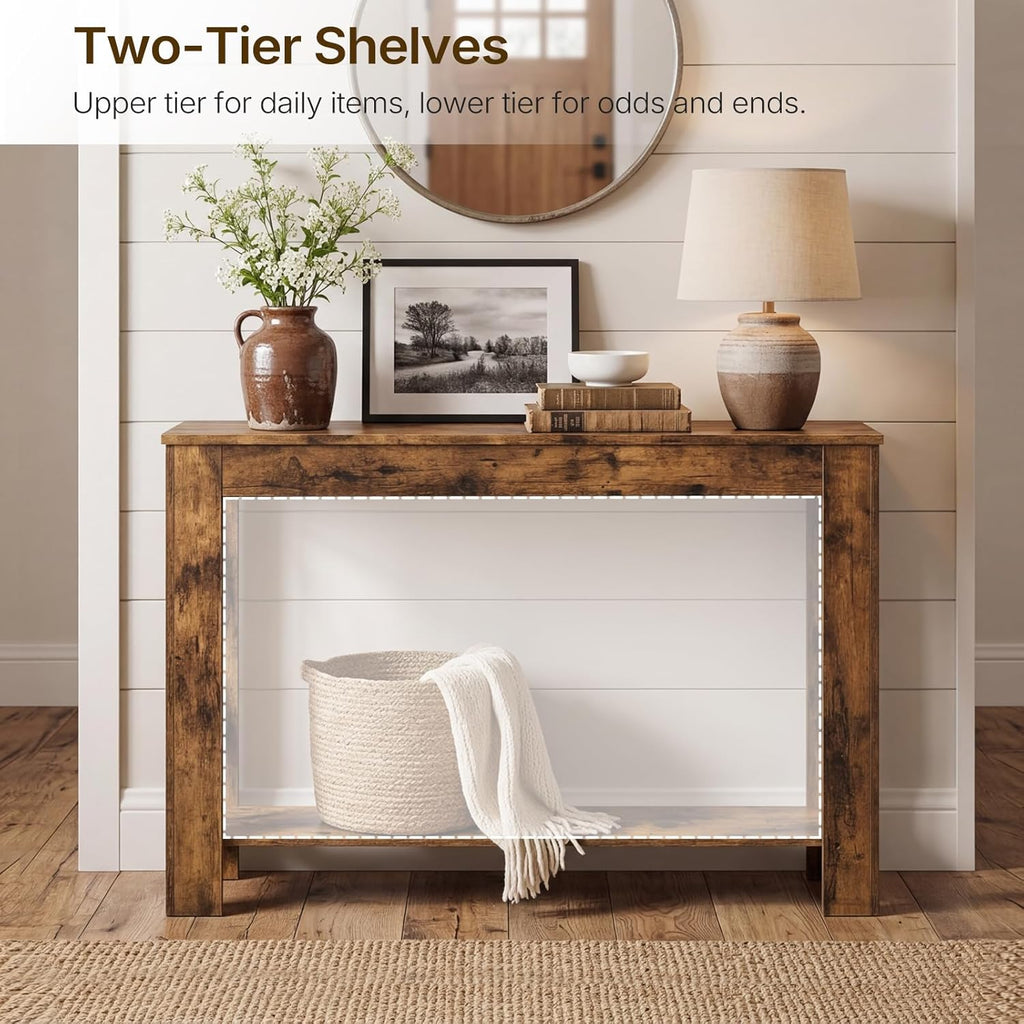 YATINEY Farmhouse Console Table, 39.4'' Small Narrow Entryway Table, Wood Couch Table Behind Sofa with Storage Shelf, Slim Farmhouse Hallway Table for Living Room, Hallway, Foyer, Rustic Brown CT34RR