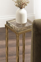 Kate and Laurel Julielle Modern Square Glass Drink Table, 7 x 7 x 22, Clear Glass and Gold, Natural Slump Glass Martini Table for Use as Small Plant Stand or Living Room Accent