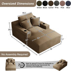 50"W x 76"D Oversized Chaise Lounge Chair Indoor Boneless Reading Chair Plush Corduroy Recliner with Cup Holders Large Deep Seat Comfy Sofa Bed Couch with 3 Pillows for Living Room Bedroom, Camel