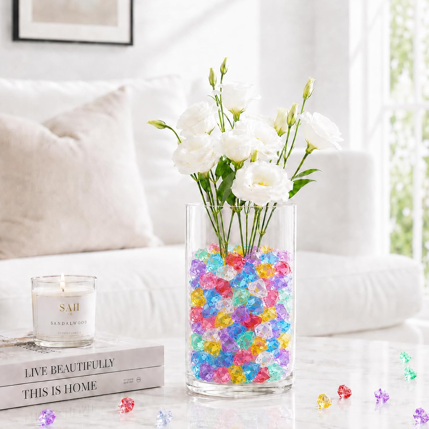 QYGL 850PCS+ Colorful Fake Diamonds, Fake Ice, Acrylic Rocks Bulk Plastic Gems for Vase Fillers, Table Scatter, Wedding Centerpieces, Party Decoration, Crafts, Aquarium & Food Display